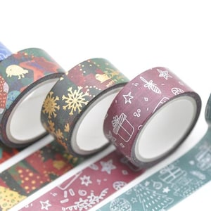Christmas Washi Tape Full Set, Card Scrapbooking Tape, Gift Wrapping Tape Skinny 15mm x 3M Set of 12
