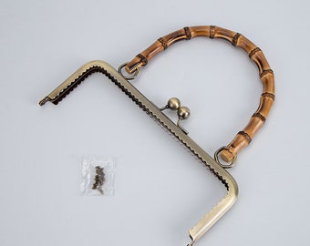 Antique Bronze Purse Frame Natural Bamboo Handle Come With Screws 20cm ( 8")