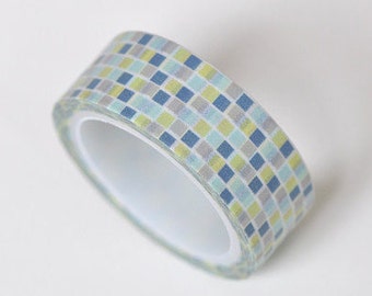 Blue Grid Pattern Washi Tape Journal Supplies 15mm Wide x 2 Meters Roll No.11002