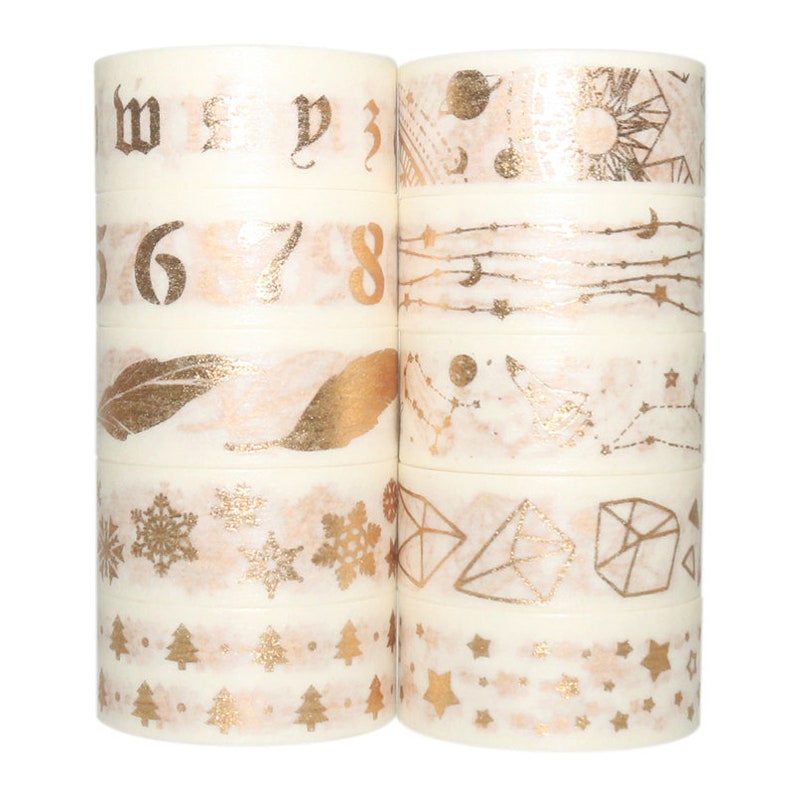 Foil Gold Washi Tape Full Set, Card Scrapbooking Tape, Gift Wrapping Tape Skinny 15mm x 3M Set of 20 Rolls image 5
