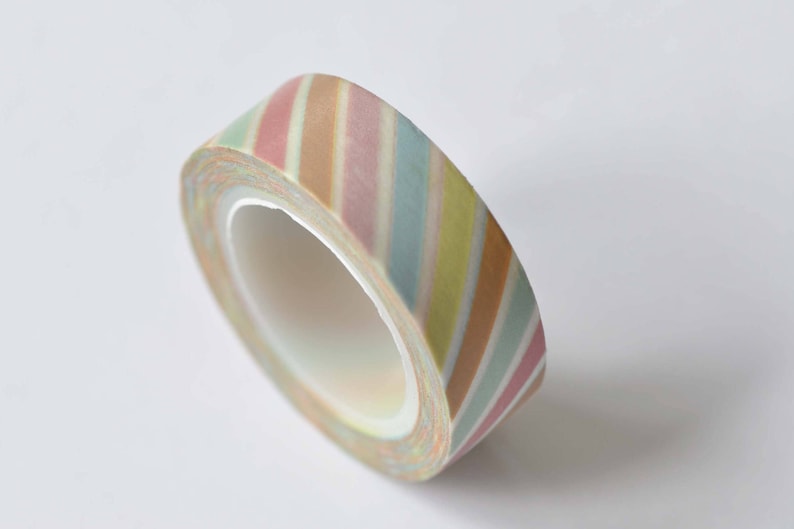 Colourful Translucent Stripes Deco Washi Tape 15mm Wide x 10M Roll No.12492