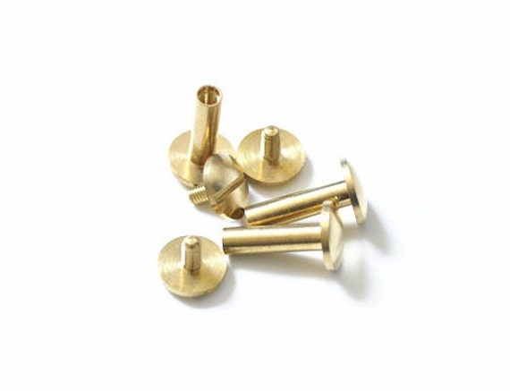 10 Pezzi In Ottone Massiccio Rame Chicago Ve Chiodo Post Rilegatura Rivetto Testa Rotonda Perno Per Pelle Artigianale Portafoglio Borsa Cinghia Web Libro - Foto 6