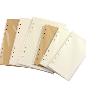 Puede incluir: Un juego de seis páginas de recarga en blanco para una agenda o un cuaderno. Las páginas son de dos colores: marrón y blanco. Las páginas tienen agujeros perforados a lo largo del lado para una fácil inserción en una carpeta.