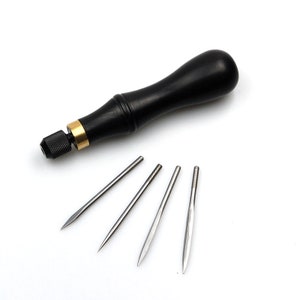 Stitching Awl Sewing Leather Wood Handle And Four Needles Set