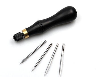 Stitching Awl Sewing Leather Wood Handle And Four Needles Set