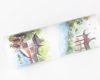 Jahrgang asiatische Pavillion Landschaft Landschaft Washi Tape gefüttert Papierband 100mm x 3M Nr.12128