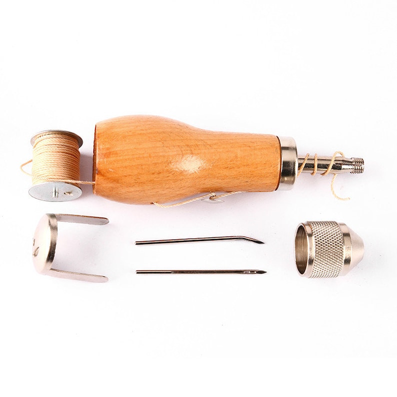 Stitching Awl Sewing Leather Wood Handle and 2 Needles Set - Etsy