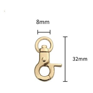 May include: Gold-toned metal swivel clasp with a 32 mm length and 8 mm width. The clasp has a spring-loaded gate and a D-ring.