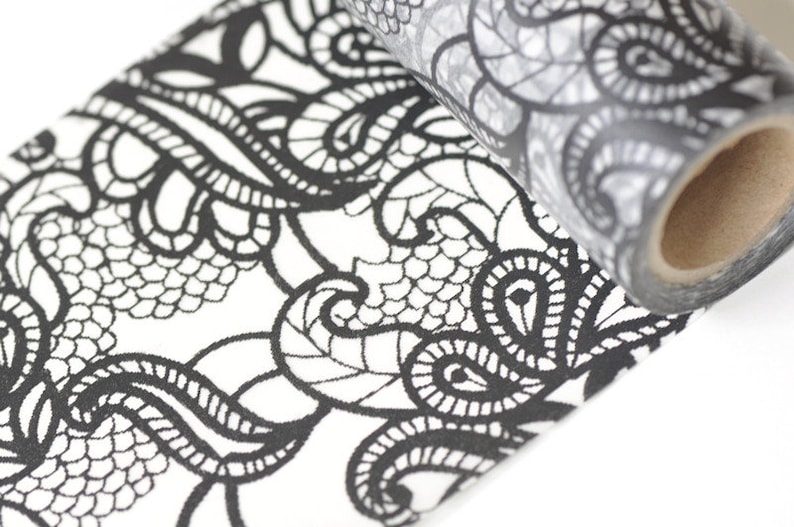 Retro Black Washi Tape Vintage Flower Washi Tape 100mm X 7M Etsy