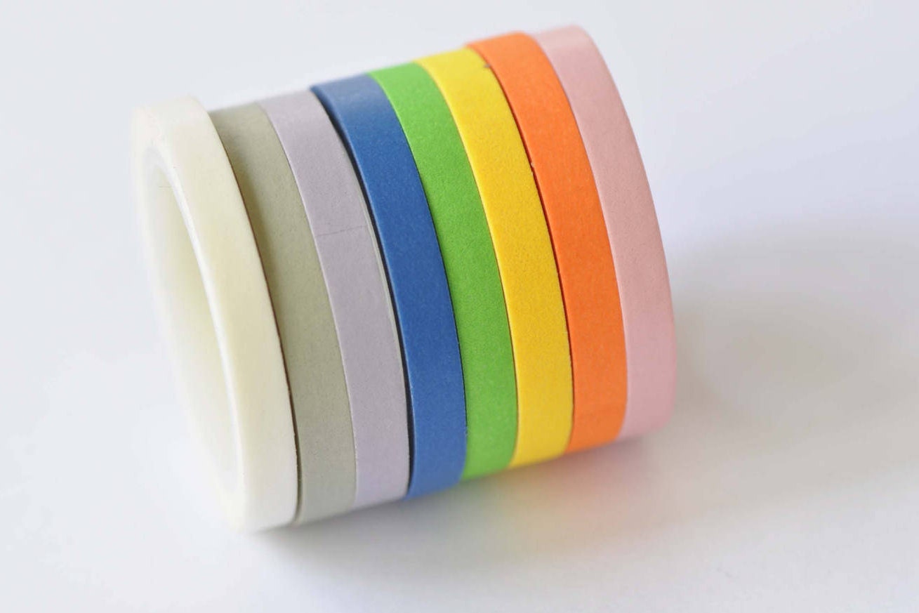 Colorful Washi Tape Set/ Set Of 8 Colors/ 5mm wide x 5M long Etsy