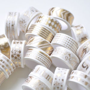 Foil Gold Washi Tape Full Set, Card Scrapbooking Tape, Gift Wrapping Tape Skinny 15mm x 3M Set of 20 Rolls image 3