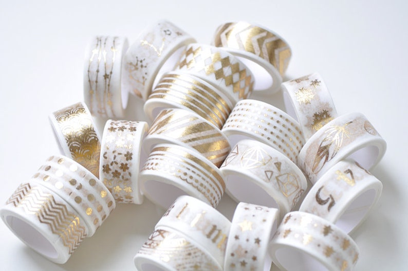 Foil Gold Washi Tape Full Set, Card Scrapbooking Tape, Gift Wrapping Tape Skinny 15mm x 3M Set of 20 Rolls image 3