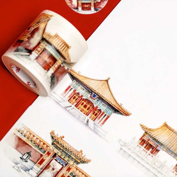 Asian Palace Washi Tape The Forbidden City Wide Lined Masking Tape 50mm x 10 Meters Roll