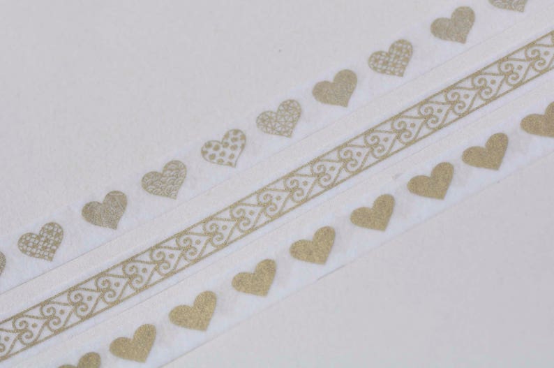 Foil Gold Love Heart Washi Tape Set 3 Rolls A Set 5mm Wide x 5M Long No.13175