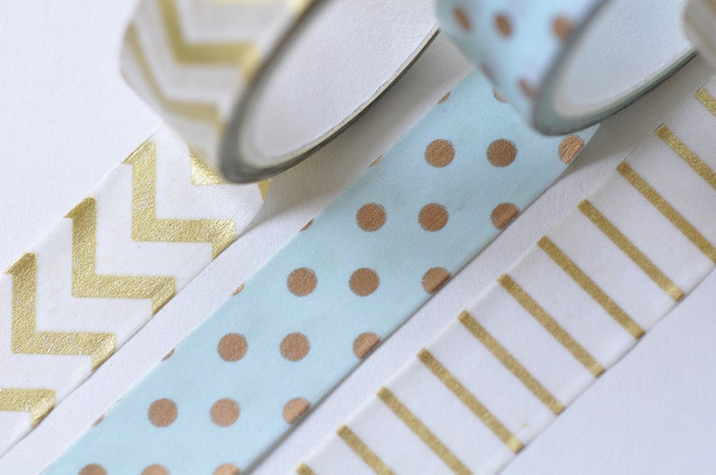 Dot Stripe Chevron Washi Tape Set 15mm Wide x 5M 3 Rolls A Set No.12945