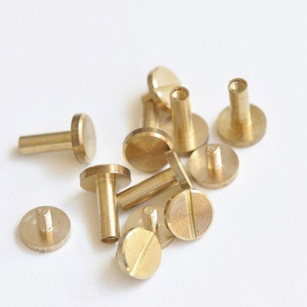 10mm Largeur Laiton Rivets plats et clous pour sacs à main / Goujons vissés / Bouton Cuir Vis Ceinture Stud 10 Sets A Pack