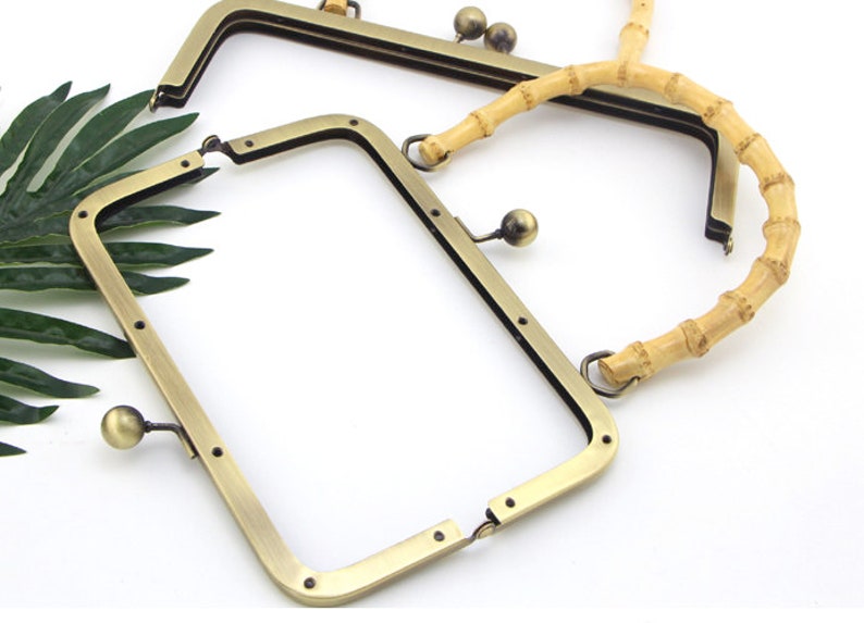 Antique Bronze Purse Frame With Natural Bamboo Handle Come With Screws 20cm 8/25cm 10 Pick Size image 3