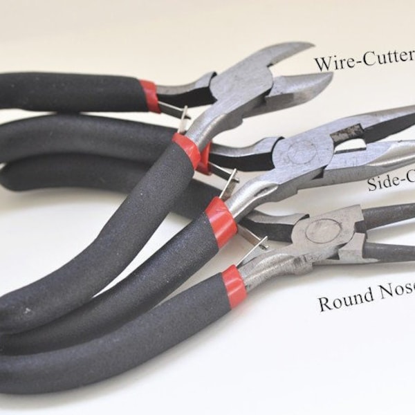 Set of 3 Jewelry Making Pliers Side-Cutting Pliers, Wire-Cutter Pliers and Round Nose Pliers 12cm (5 inches) No.10485