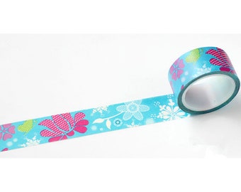 Flowers Washi Tape / Blue Decorative Tape / Japanese Masking Tape 20mm x 5M No.12083