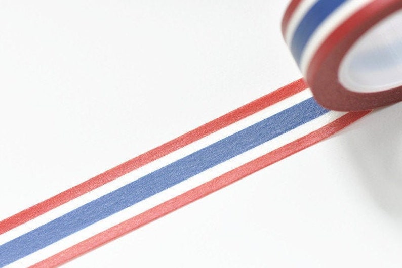 Blue White Red Stripes Washi Tape 15mm Wide X 10 Meters Roll Etsy
