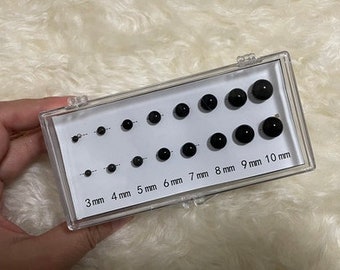 Conjunto de olhos de vidro preto brilhante de 8 pares Alemanha 3 mm-10 mm