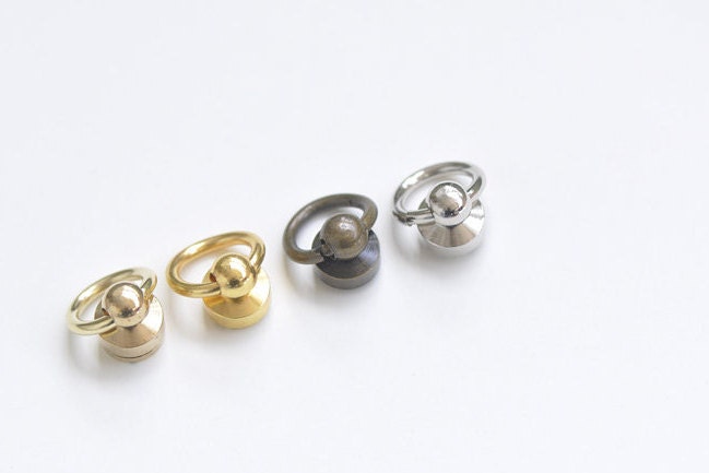 2pcs Brass Screwed Studs Back Pull Ring Button Leather Hardware Ring Inner Size 12mm (1/2") Pick Color