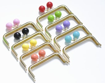 10cm (4") Gold Purse Frame Glue-In Style With Colorful Ball Kisslock Pick Color