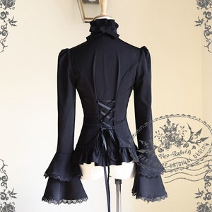 Gothic Ruffle Neck Long Sleeve Shirt Blouse Jabot Zircon Set | Etsy