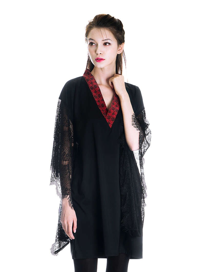 Vintage Dress Lolita Silk Dress Black Lace Dress Kimono Dress - Etsy