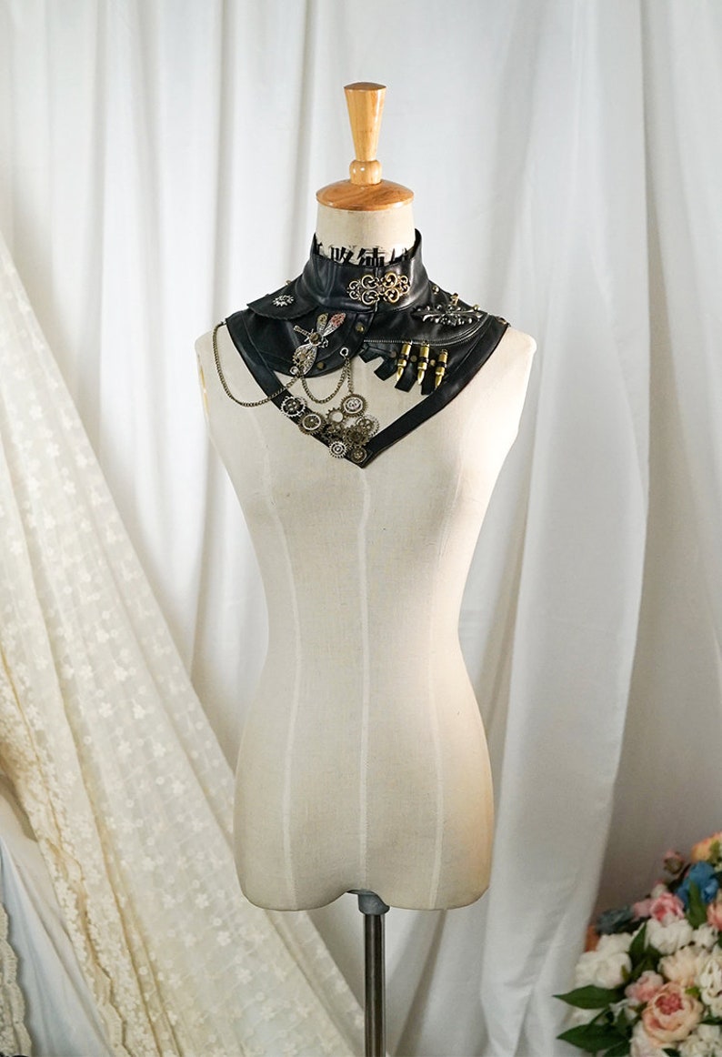 Steampunk Fashion Handmade Asymmetric Faux Leather Stand Neck False Collar