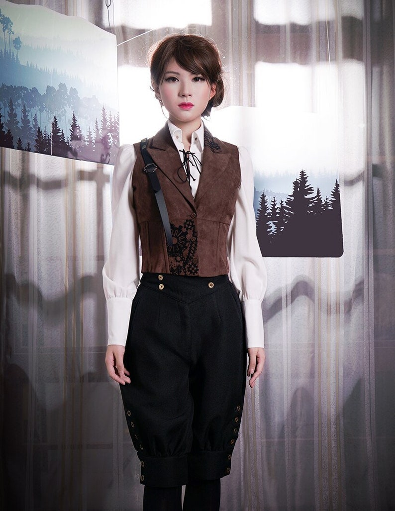 Steampunk Clothing     Steampunk Riding Breeches High Waisted Shorts Black Shorts $72.00 AT vintagedancer.com