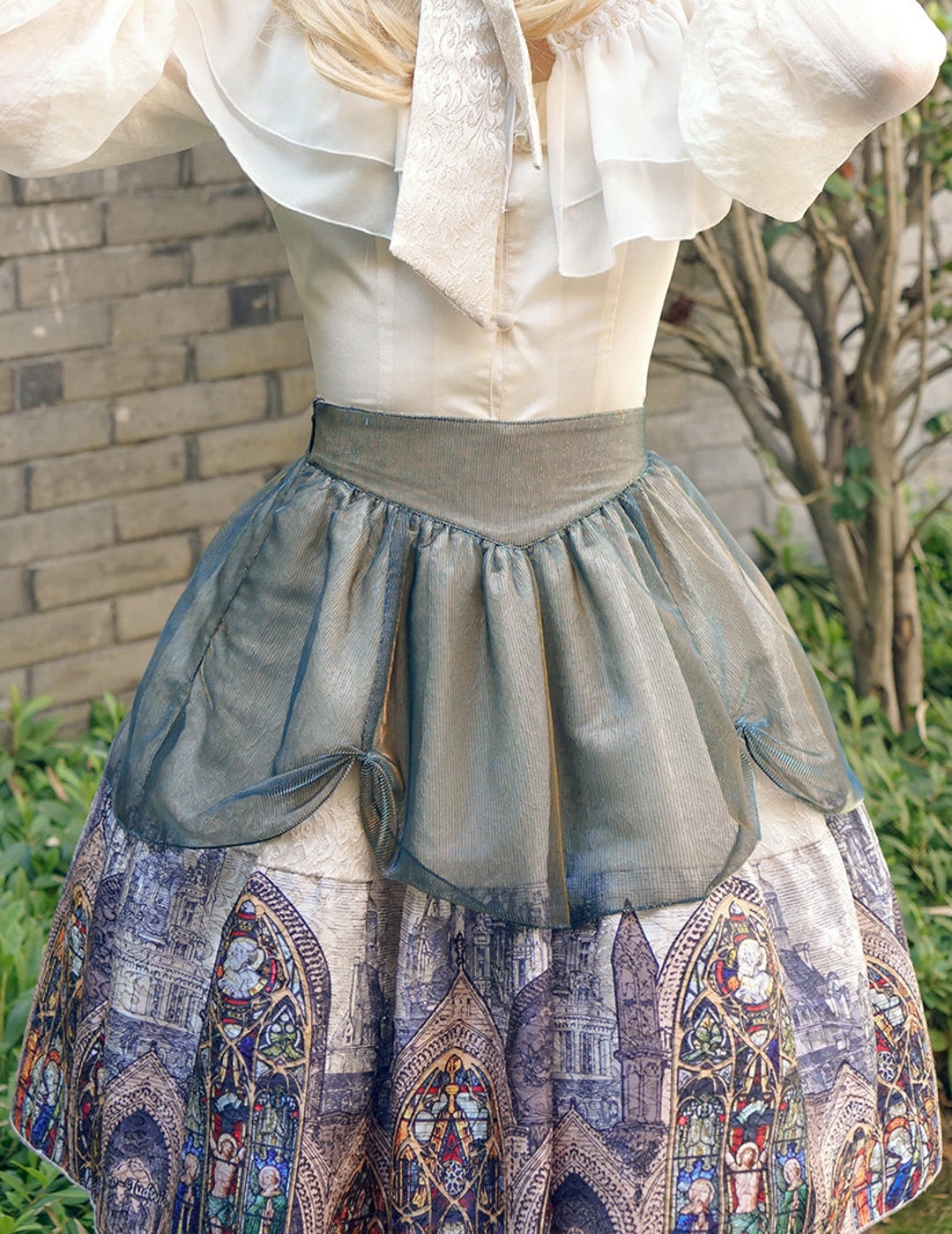 Vintage Lolita Retro Rococo Fashion Midi Skirt Womens Stained