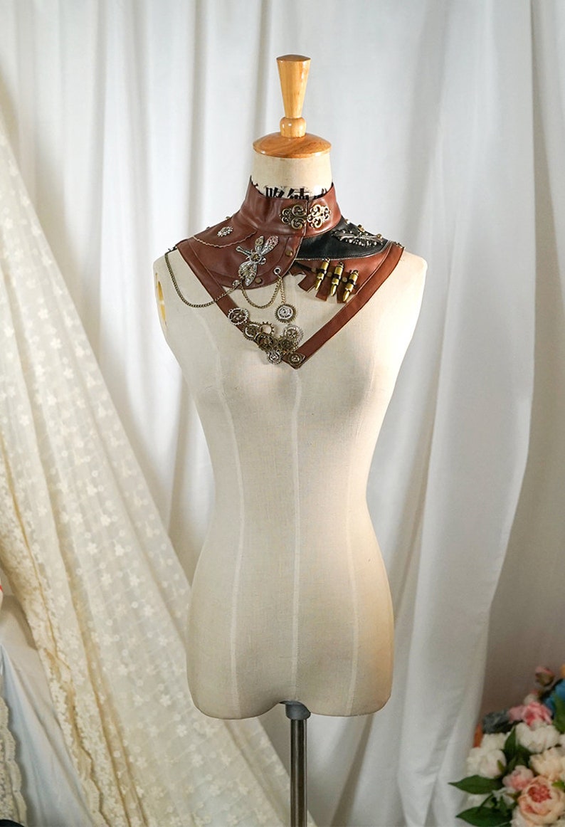 Steampunk Fashion Handmade Asymmetric Faux Leather Stand Neck False Collar