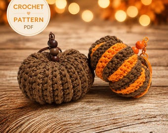 Patrón fácil para llavero de calabaza a crochet – Llavero amigurumi para principiantes en PDF / Tutorial de crochet para decoración otoñal