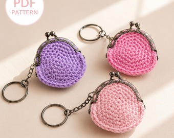 Patrón PDF para llavero de monedero mini de ganchillo / Tutorial para llavero de monedero bonito / Bolsita de ganchillo para principiantes