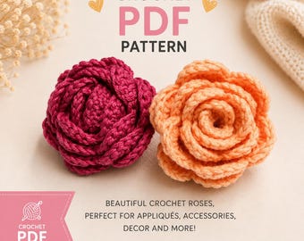 Rose Häkelanleitung PDF | Einfaches Häkelblumenmuster | Rose Applikation | Häkelblume Anleitung | DIY Crochet Rose | Häkelanleitung für Anfänger