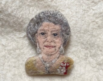 QEII, Her Majesty Hand Felted Wool Brooch