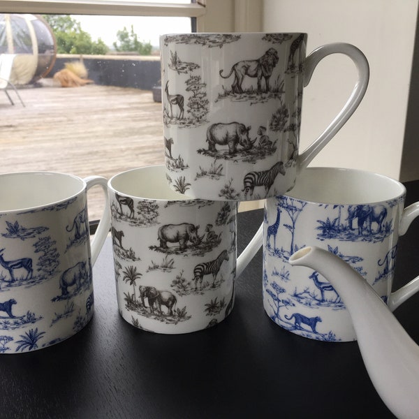 Fine Bone China 1 Pint Safari Print Mug/Beaker Black or Blue Free Postage in UK