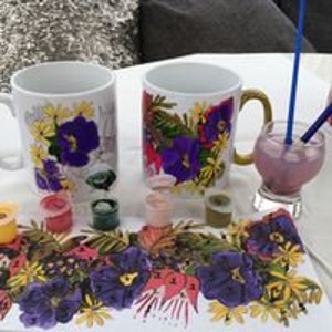 Painting by Number Mugs Craft Kits FREE UK POSTAGE Bright Flowers