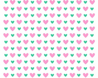 May include: A white background with a repeating pattern of pink and green hearts. The text "screen 1 of 2" is at the bottom of the image. The text "moiko" appears in the top left and bottom right corners of the image. The text "set 44" appears in the top right corner of the image.