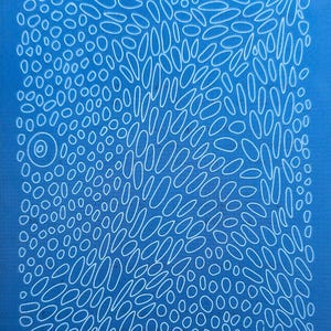 May include: A blue background with a white pattern of circles and ovals. The pattern is dense and creates a visual texture. The text "moiko 6.03" is in the top left corner and "moiko" is in the bottom right corner.
