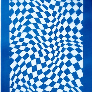 May include: Blue and white checkered pattern with a wavy, distorted effect. The pattern is repeated throughout the image. The text "moiko 19.19" appears in the top left corner and "moiko" appears in the bottom right corner.