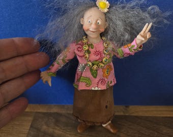 Hairy Mary the old hippie hand sculpted by kastlekelm miniatures