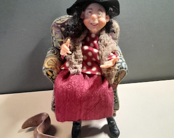 Winnie the witch with Eric the eel 12th scale seated character by kastlekelm miniatures
