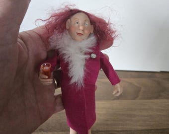 Margaret is an eccentric character and likes a drink of wine. hand sculpted 12th scale character by kastlekelm miniatures