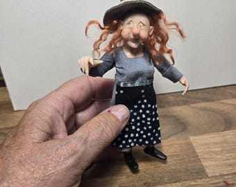 12th scale hand sculpted standing witch with red hair by kastlekelm miniatures