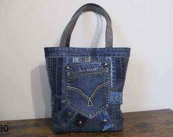 Sac acheteur en jeans, sac à main unique, sac fourre-tout en denim recyclé sac en jeans de voyage extra grand sac cadeau pour elle