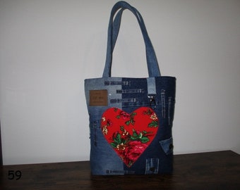 Sac à main denim shopper unique coeur denin sac étanche