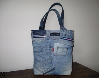 Sac shopper en jeans, sac à main unique, sac à provisions en denim recyclé sac en jeans de voyage sac extra grand