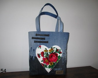 Sac de shopping en jeans sac à main unique sac à main recyclé élégant sac à main avec coeur